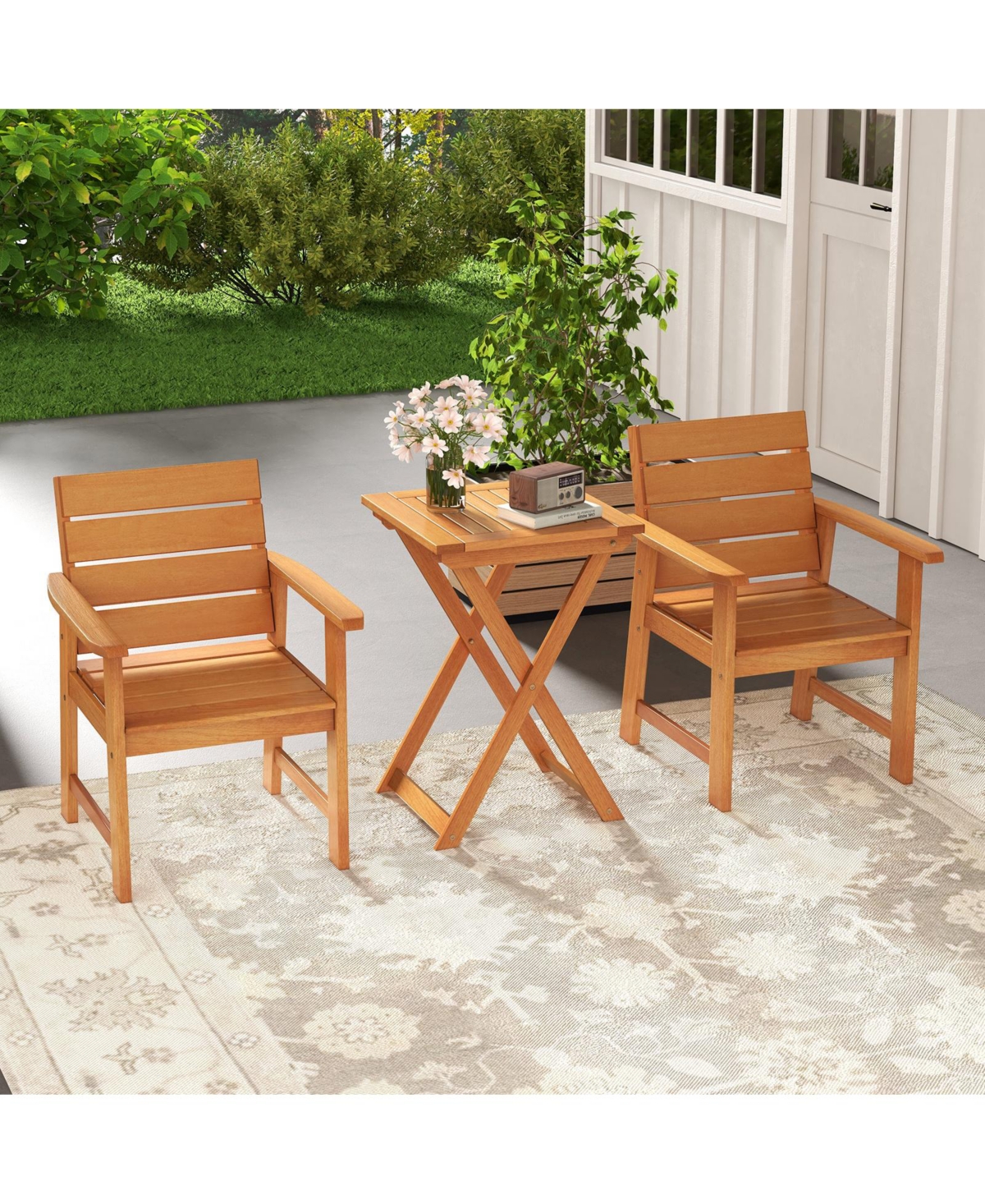 20 Inch Hardwood Patio Folding Table with Slatted Tabletop