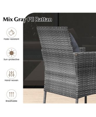 3 Pieces Patio Furniture Set with Cushioned Patio Chairs and Tempered Glass Coffee Table-White