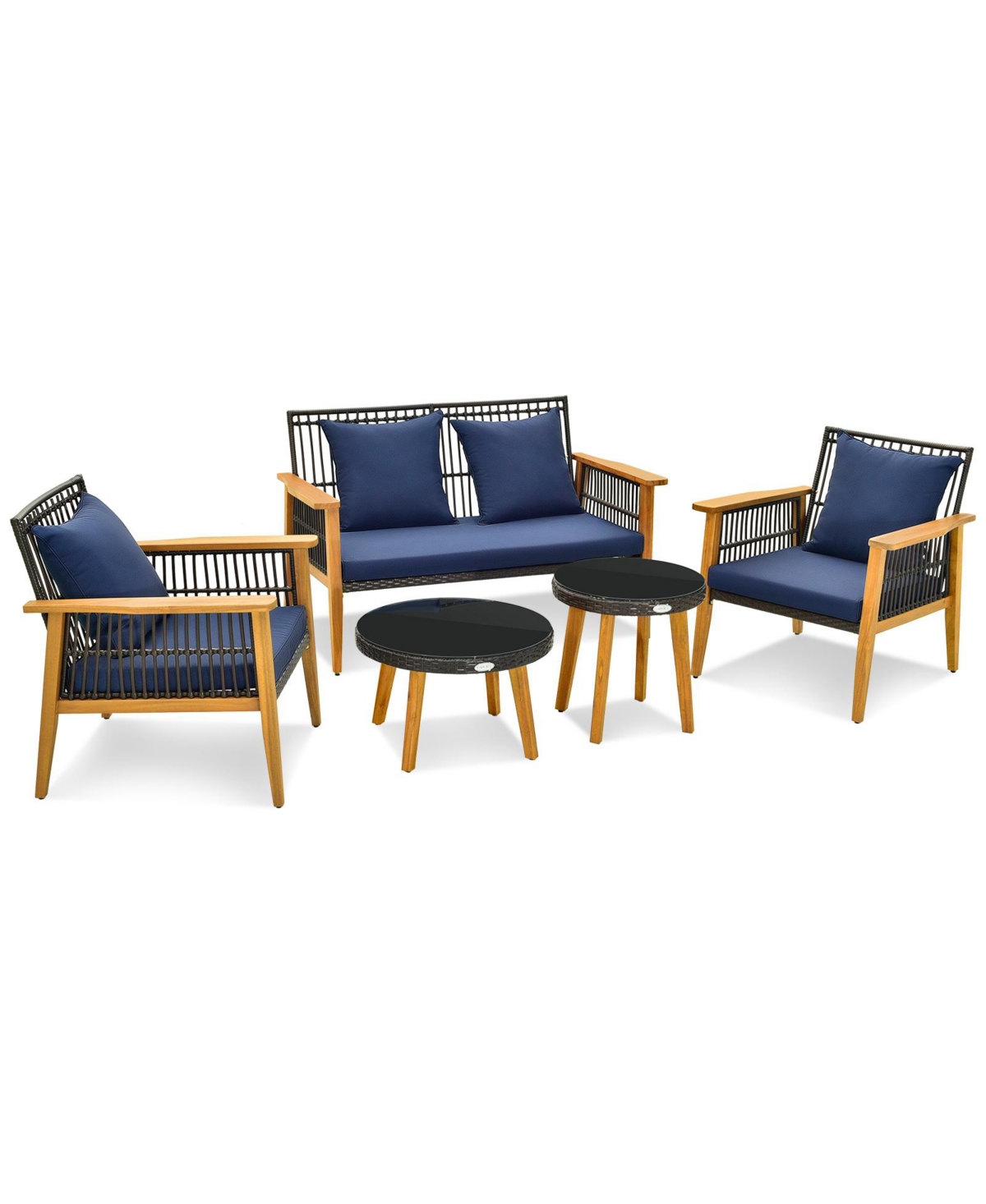 Vebreda 5 Piece Outdoor Conversation Set with 2 Coffee Tables for Backyard Poolside- Navy