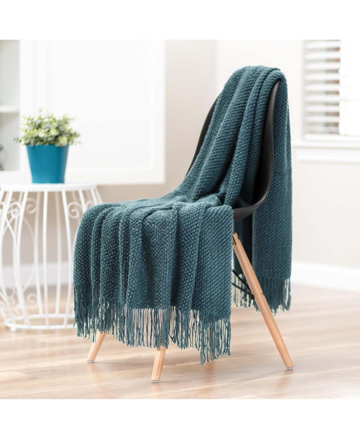 Chanasya Premium Round Pearl Knit Blanket with Tassels - Soft, Cozy Blanket for Couch, Bed, Living Room - 50
