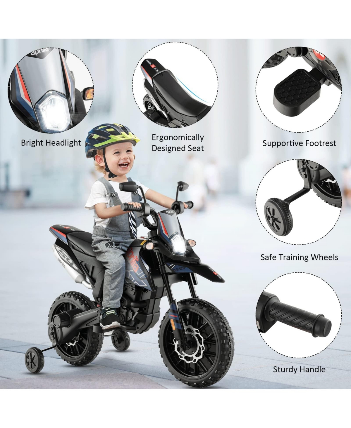 Sugift Aprilia Licensed Kids Ride On Motorcycle with 2 Training Wheels-Navy