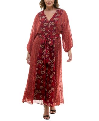 sachin and babi light blue dress Maison Tara Plus Size Long Sleeve Chiffon Floral Maxi Dress main image 0