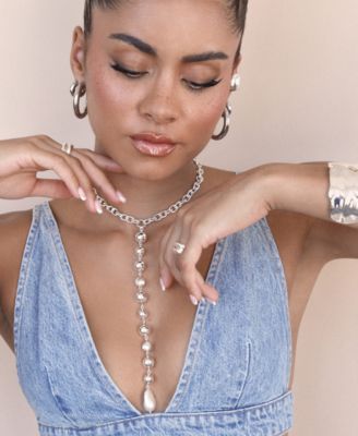 Silver Plated Deep Drop Lariat Necklace