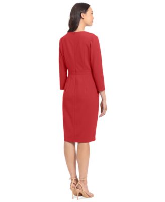 Petite 3/4-Sleeve Tab-Waist Sheath Dress