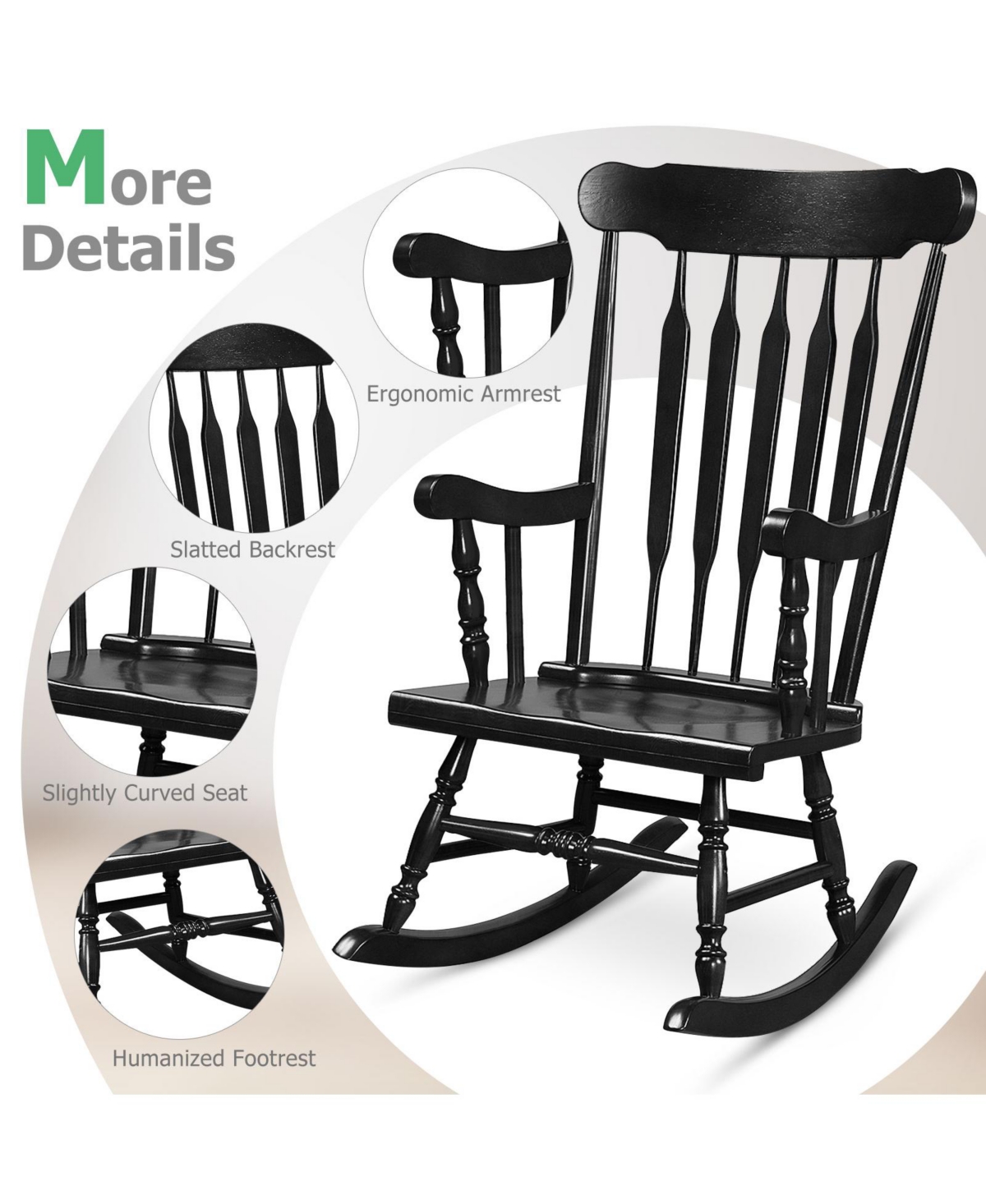 Gymax 2PCS Wooden Rocking Chair Single Rocker Indoor Garden Patio Yard- Black
