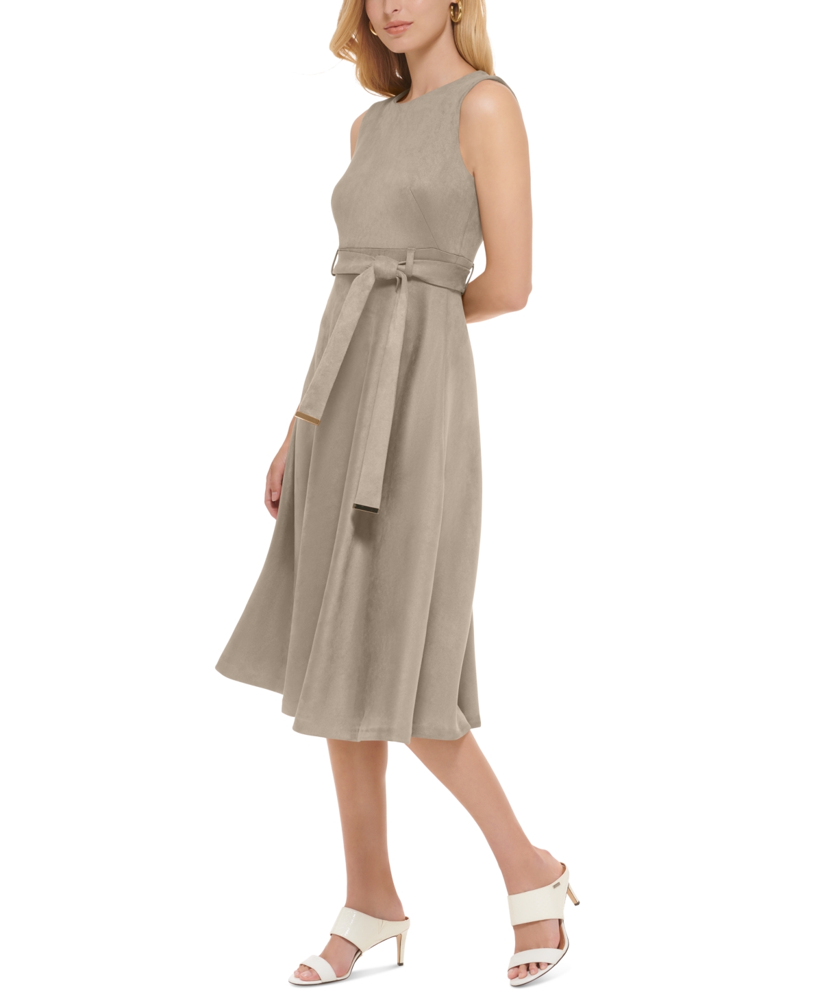 Calvin Klein Women's Faux-Suede Belted Midi Dress