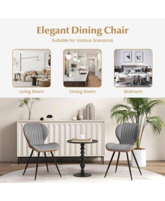 Set of 2 Armless Dining Chair Modern Accent Chairs with Curved Backrest