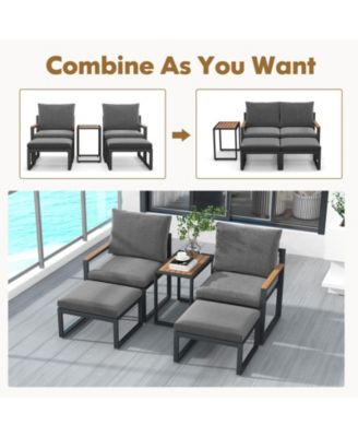 5 Pieces Aluminum Frame Weatherproof Outdoor Conversation Set with Soft Cushions
