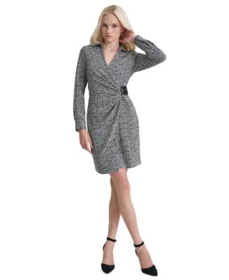 DKNY - Women's Collared Faux-Wrap Long-Sleeve Dress