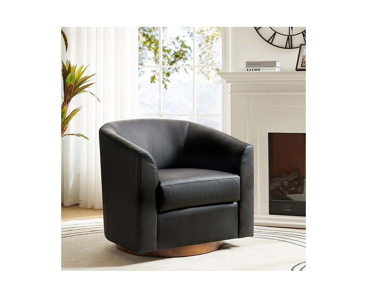 Hulala Home Haley Wide Modern Swivel Barrel Chair with Solid Wood Base