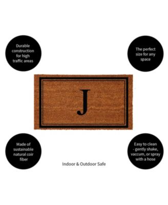 Monogram Indoor Outdoor 100% Natural Coir Doormat 28" x 16" | Letter "J"