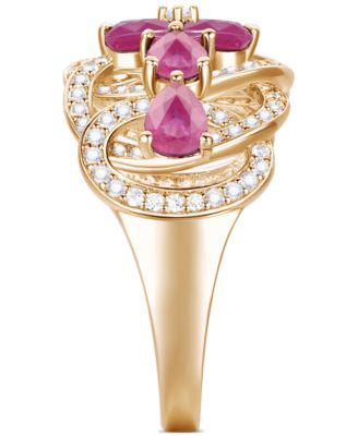 Emerald (2-1/4 ct. t.w.) & Diamond (1/4 ct. t.w.) Flower Openwork Ring in 14k Gold (Also in Ruby & Sapphire)