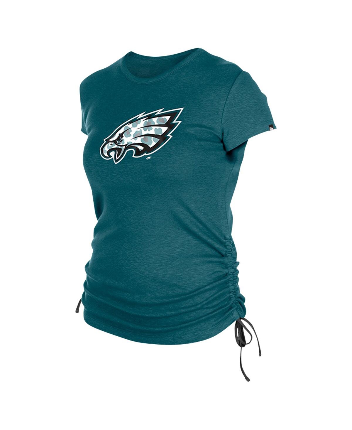 NEW ERA WOMEN'S MIDNIGHT GREEN PHILADELPHIA EAGLES RUCHED SIDE T-SHIRT 