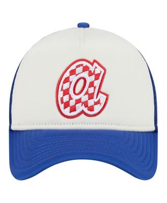 Men's White/Royal Atlanta Braves Checkered Flag A-Frame Trucker 9FORTY Adjustable Hat