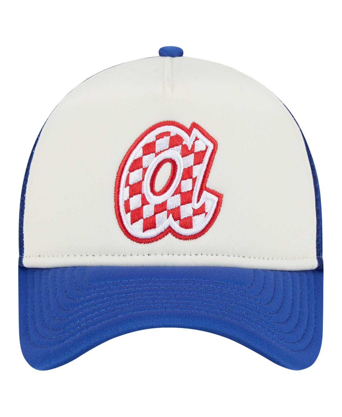 New Era Men's White/royal Atlanta Braves Checkered Flag A-frame Trucker 9forty Adjustable Hat In White,royal