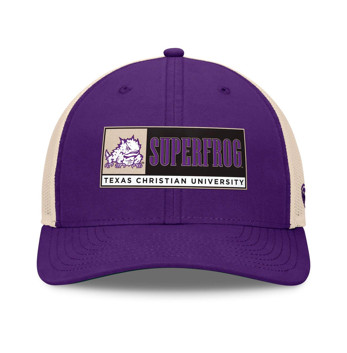 Мужская кепка Top of the World Purple/Natural TCU Horned Frogs Bennett Trucker Adjustable Hat — фото 2