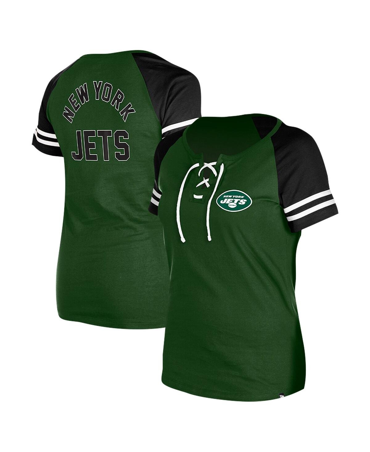 New Era Women's Green New York Jets Lace-up Raglan T-shirt