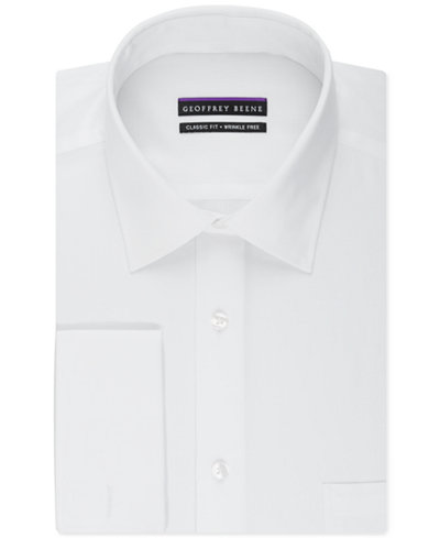 Geoffrey Beene Men's Classic-Fit Wrinkle Free Bedford Cord Solid French Cuff Dress Shirt