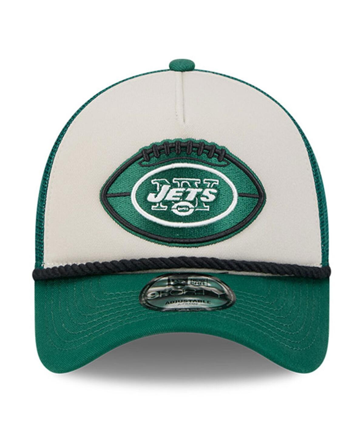 New Era Men's Stone/green New York Jets 2024 Sideline Historic 9forty A-frame Trucker Adjustable Hat In Stone,green