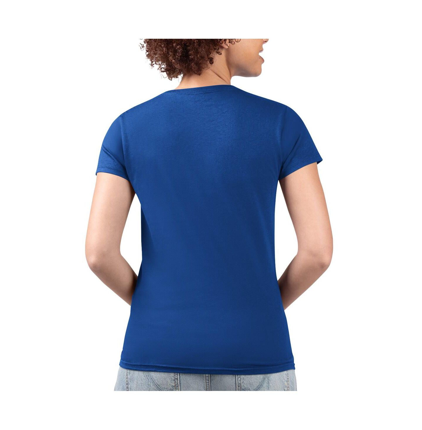 Женская футболка G-III 4Her by Carl Banks Royal New York Mets Flowers Graphic Fitted V-Neck — фото 2