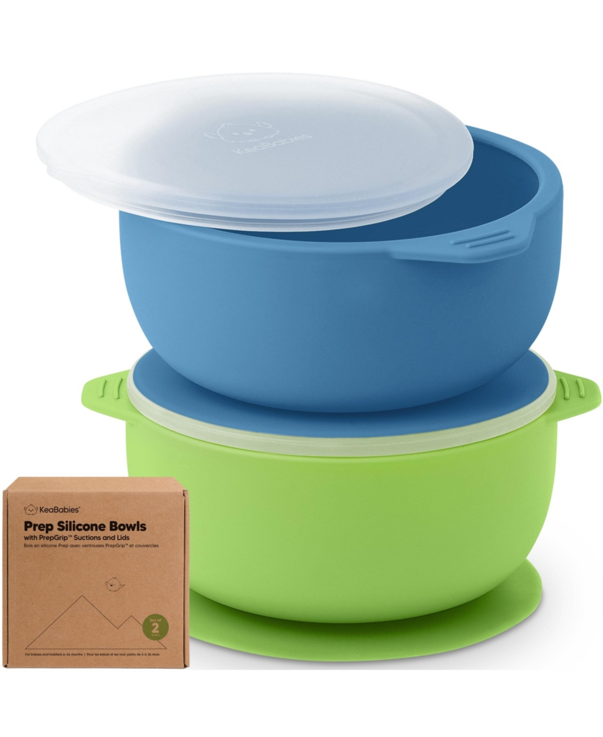 KeaBabies 2-Pack Prep Baby Bowls with Suctions & Lids, Silicone Bowls for Baby Boy, Girl, Toddler Suction Bowl, Kids Bowl Bpa-Free