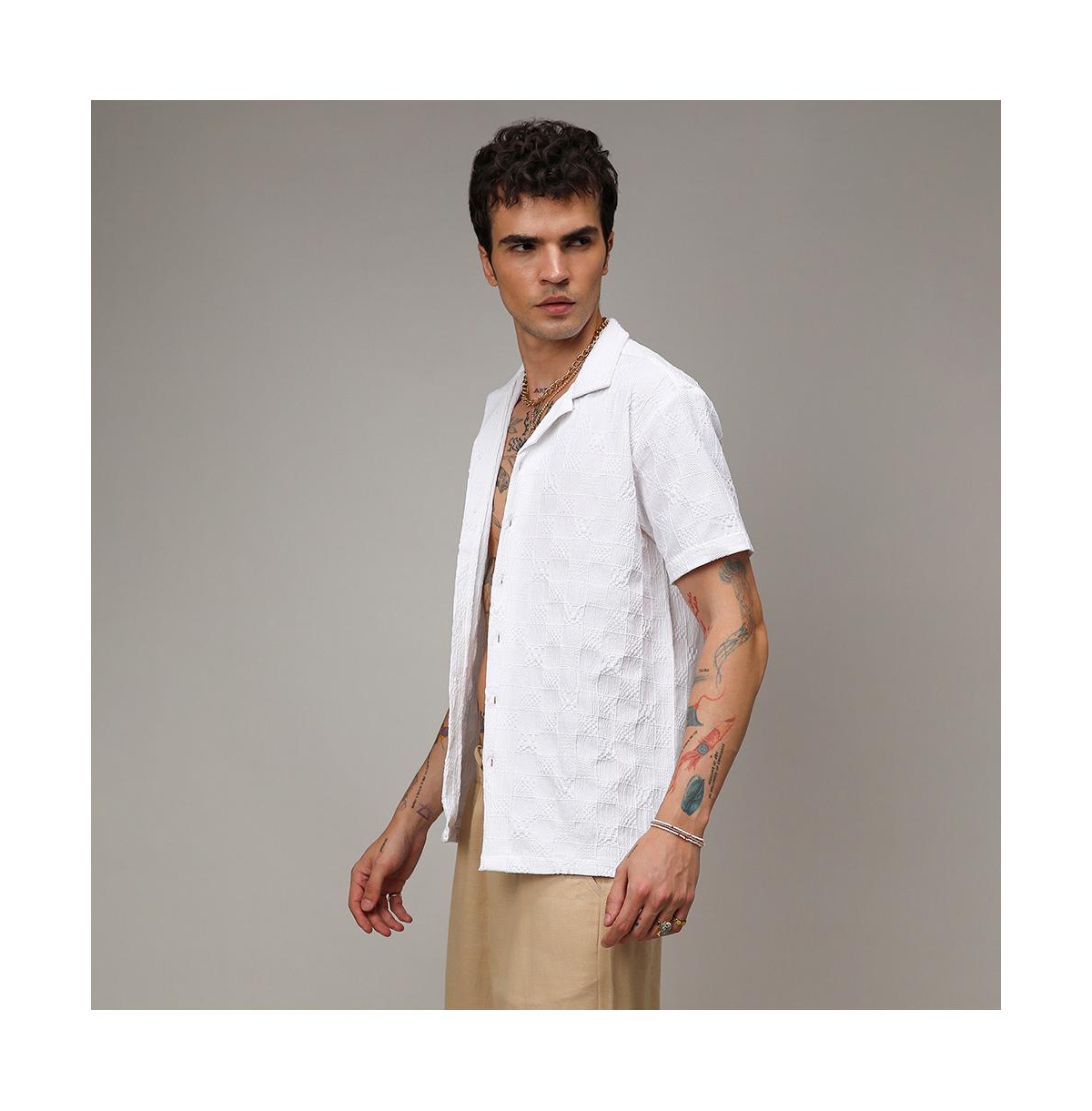 Campus Sutra Men's ChalkCreased-Check Shirt - White