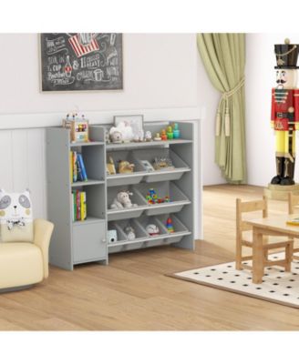 4-Tier Kids Bookshelf and Toy Storage Rack with 8 Toy Organizer Bins