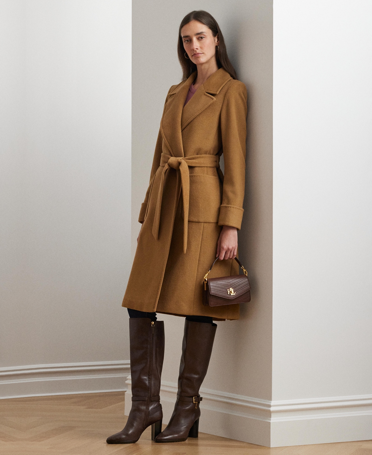 Shop Ralph Lauren Women's Double-faced Wool-blend Wrap Coat In Honey Tan
