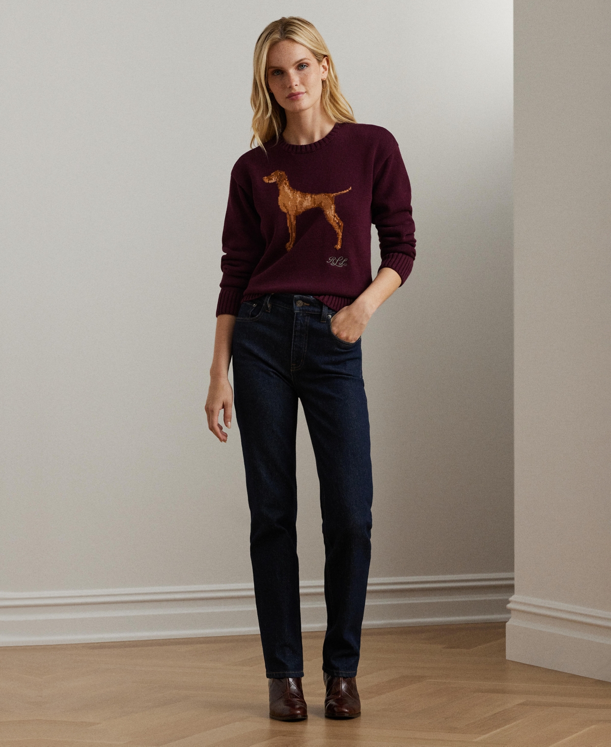Lauren Ralph Lauren Women's Intarsia-Knit Vizsla Cotton Sweater