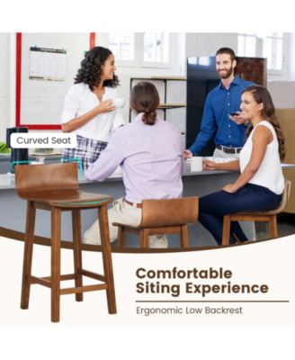 Wood Bar Stools Set of 2 with Solid Back and Seat