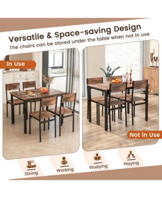 5-Piece MDF & Metal Frame, Space-Saving Chairs, Ergonomic Backrest Dining Table Set