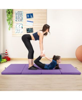 4-Panel PU Leather Folding Exercise Mat with Carrying Handles-Purple