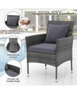 3 Pieces Patio Furniture Set with Cushioned Patio Chairs and Tempered Glass Coffee Table-Gray