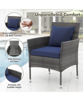 3 Pieces Patio Furniture Set with Cushioned Patio Chairs and Tempered Glass Coffee Table-Navy