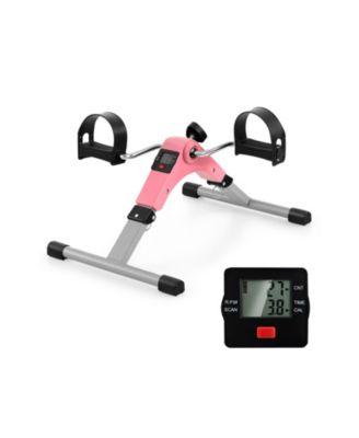 Under Desk Exercise Bike Pedal Exerciser with LCD Display for Legs and Arms Workout-Pink
