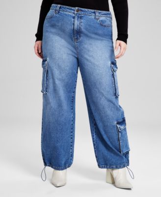 And Now This - Trendy Plus Size Bungee-Cuff Cargo Jeans