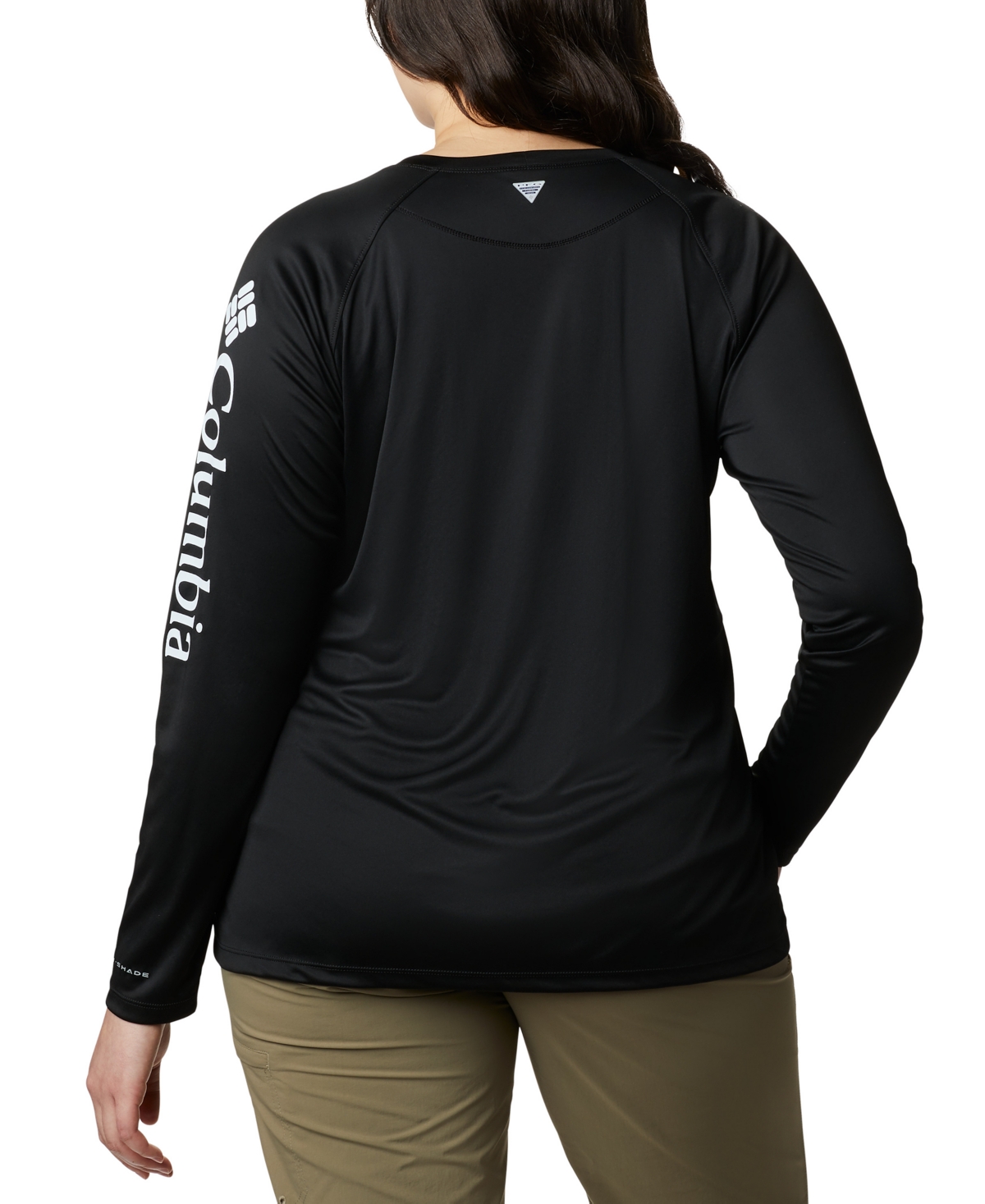 Columbia Plus Size Pfg Tidal Tee Ii Omni-shade T-shirt In Black,cirrus Grey Logo