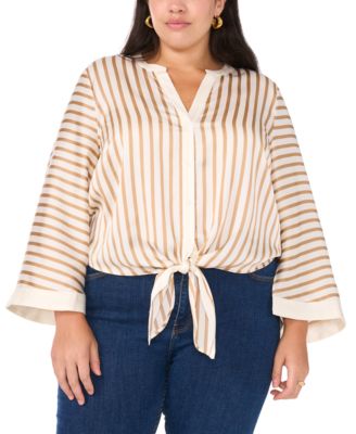Vince Camuto - Plus Size Tie-Hem Striped Wide-Sleeve Blouse