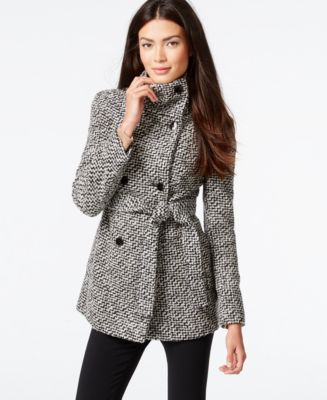 envelop verfrommeld Uitbreiden Calvin Klein Belted Textured Basketweave Peacoat & Reviews - Coats &  Jackets - Women - Macy's