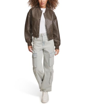 Women's Faux Leather Varsity Bomber Jacket