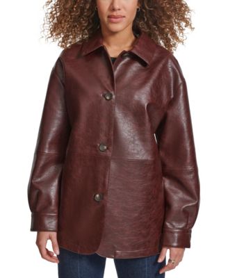 Women's Faux Leather Relaxed Vintage Look Blazer