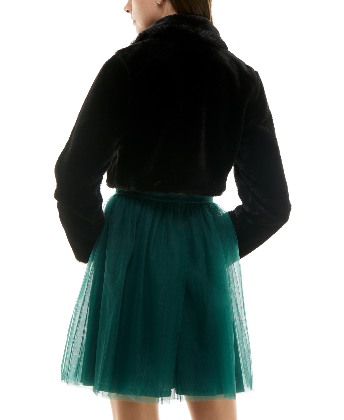 Bcx Juniors' Cropped Faux Fur Jacket In Black