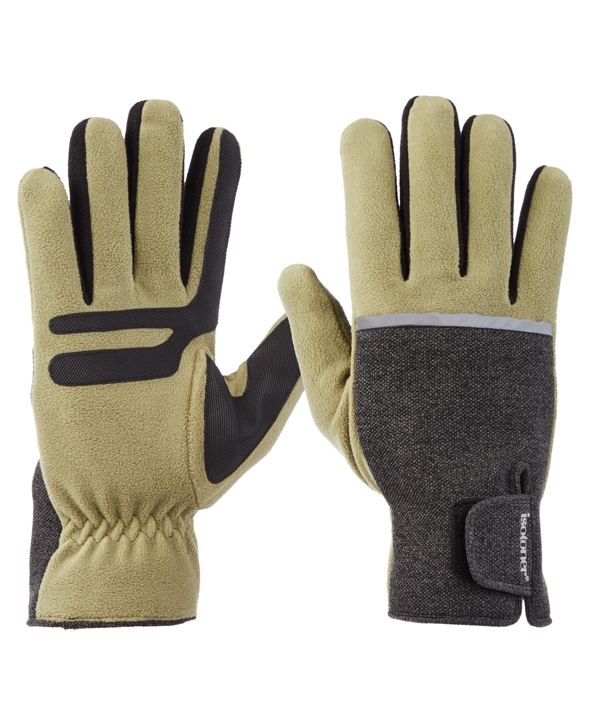 Isotoner Signature Men's Reflective Tech Stretch and Fleece Water Repellent Gloves with Touchscreen Technology