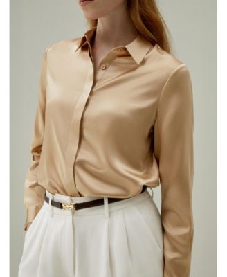 Women's Basic Concealed Placket Silk Shirt