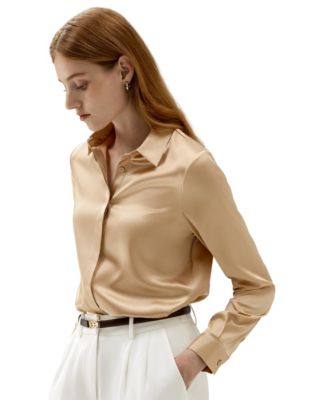 Women's Basic Concealed Placket Silk Shirt