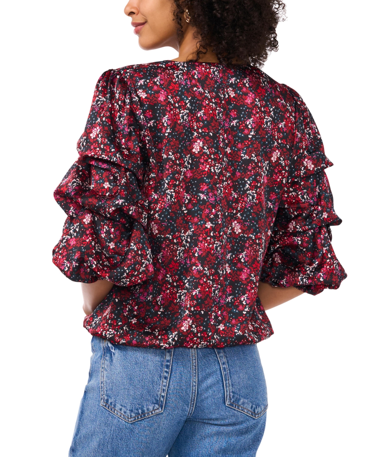 Vince Camuto Women's Printed V-Neck Bubble Sleeve Top