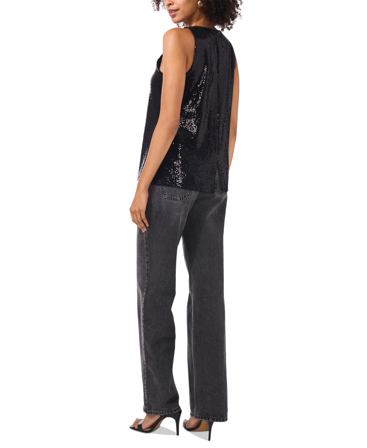 Vince Camuto Women's Sequin Sleeveless Top In Rich Black
