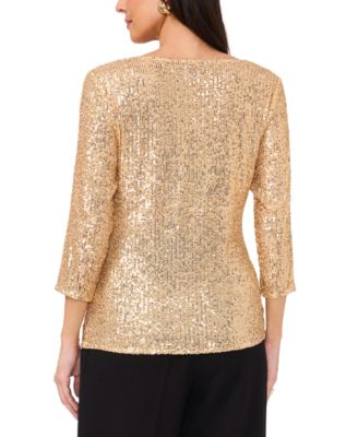 Women's Sequined Cowlneck 3/4-Sleeve Top