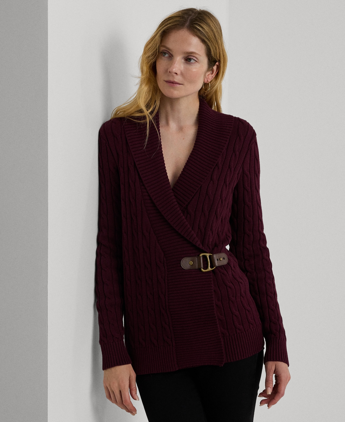 Lauren Ralph Lauren Women's Petite Buckled Cotton Sweater