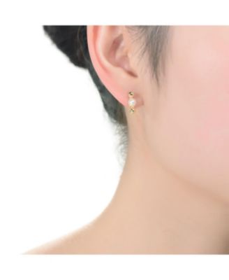 Sterling Silver with Gold Plated and 5.5MM freshwater Pearls Ball Earrings